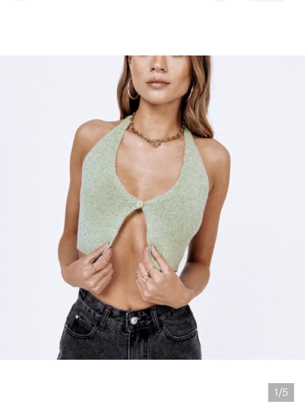 Princess Polly Waterbell Green Halter Crop Top